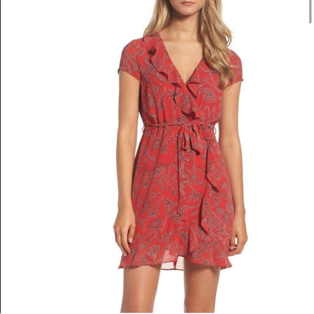 Bardot Bandana Print Ruffle Faux Wrap Dress